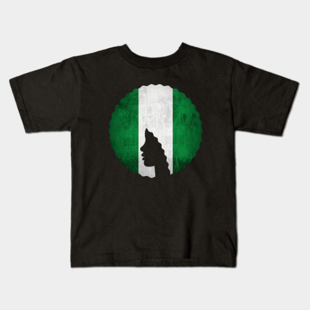 Afro Hair Woman with African Nigerian Colors, Black History Kids T-Shirt by logiamerch