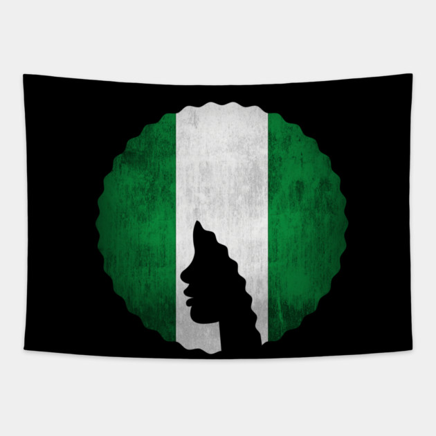 Afro Hair Woman with African Nigerian Colors, Black History Tapestry by logiamerch