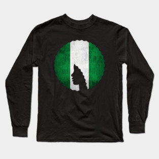 Afro Hair Woman with African Nigerian Colors, Black History Long Sleeve T-Shirt