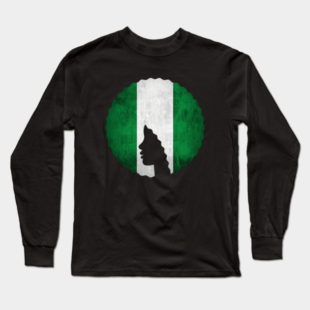 Afro Hair Woman with African Nigerian Colors, Black History Long Sleeve T-Shirt by logiamerch