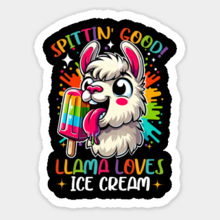 Funny Vibrant Llama Lover, Ice Cream Lover, Cute Animal Alpaca Sticker