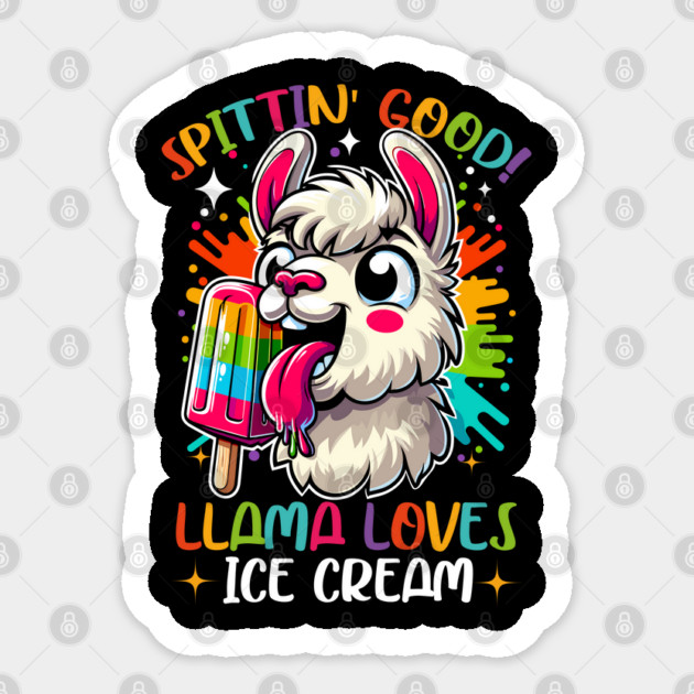 Funny Vibrant Llama Lover, Ice Cream Lover, Cute Animal Alpaca Sticker by JessArty