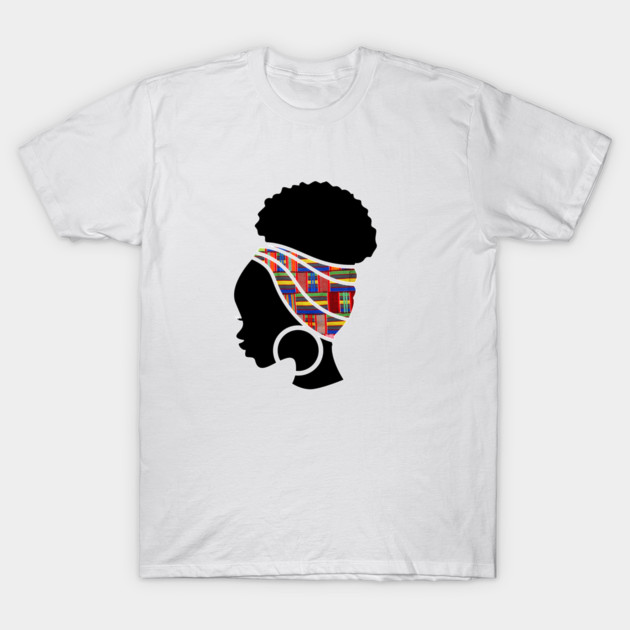 Afro Hair Woman with African Pattern Headwrap T-Shirt by logiamerch