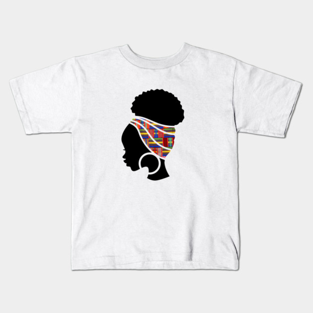 Afro Hair Woman with African Pattern Headwrap Kids T-Shirt by logiamerch