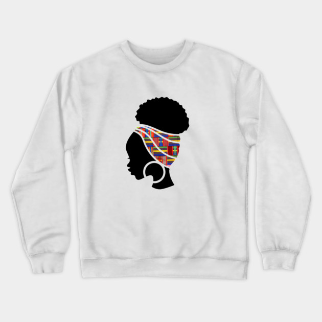 Afro Hair Woman with African Pattern Headwrap Crewneck Sweatshirt by logiamerch