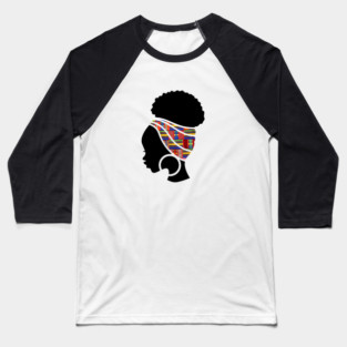 Afro Hair Woman with African Pattern Headwrap Baseball T-Shirt