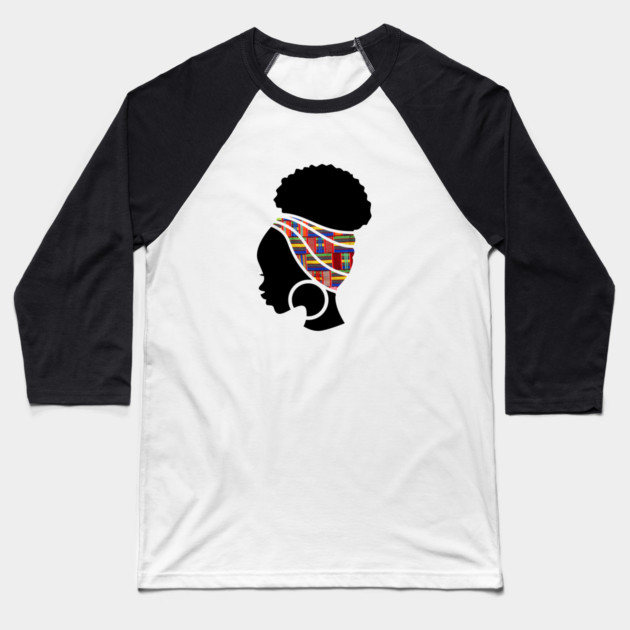 Afro Hair Woman with African Pattern Headwrap Baseball T-Shirt by logiamerch