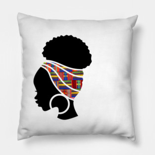 Afro Hair Woman with African Pattern Headwrap Pillow