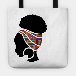 Afro Hair Woman with African Pattern Headwrap Tote