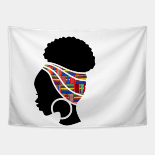 Afro Hair Woman with African Pattern Headwrap Tapestry