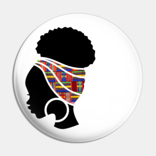 Afro Hair Woman with African Pattern Headwrap Pin