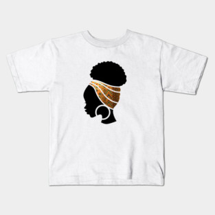 Afro Hair Woman with African Pattern Headwrap Kids T-Shirt
