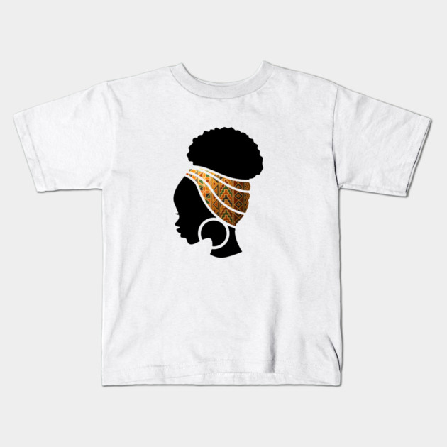 Afro Hair Woman with African Pattern Headwrap Kids T-Shirt by logiamerch