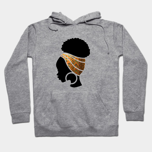 Afro Hair Woman with African Pattern Headwrap Hoodie by logiamerch