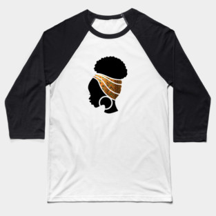 Afro Hair Woman with African Pattern Headwrap Baseball T-Shirt
