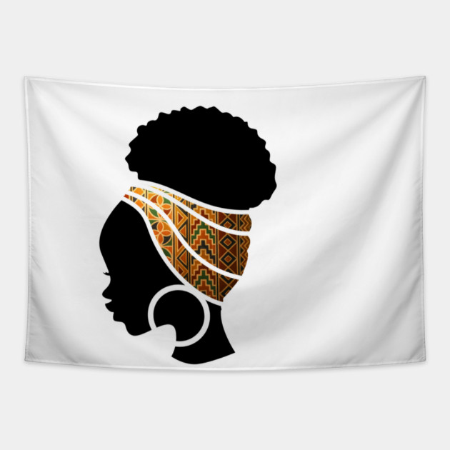 Afro Hair Woman with African Pattern Headwrap Tapestry by logiamerch