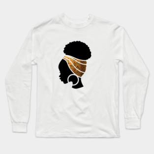 Afro Hair Woman with African Pattern Headwrap Long Sleeve T-Shirt