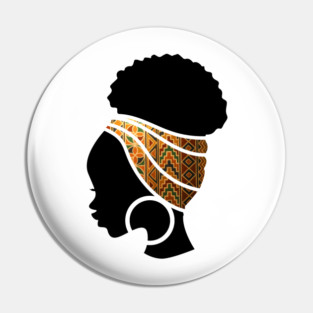 Afro Hair Woman with African Pattern Headwrap Pin