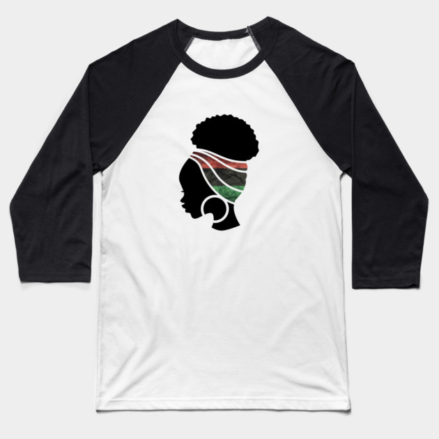Afro Hair Woman with Pan African Flag Headwrap Baseball T-Shirt by logiamerch