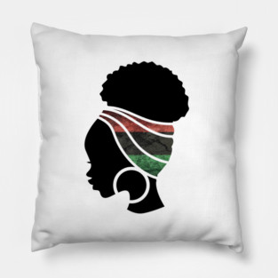 Afro Hair Woman with Pan African Flag Headwrap Pillow