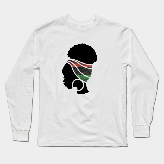 Afro Hair Woman with Pan African Flag Headwrap Long Sleeve T-Shirt by logiamerch