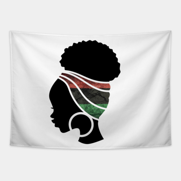 Afro Hair Woman with Pan African Flag Headwrap Tapestry by logiamerch