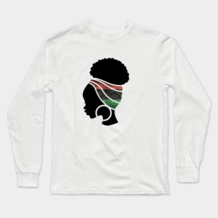 Afro Hair Woman with Pan African Flag Headwrap Long Sleeve T-Shirt