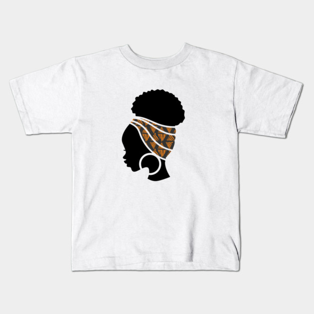 Afro Hair Woman with African Pattern Headwrap Kids T-Shirt by logiamerch