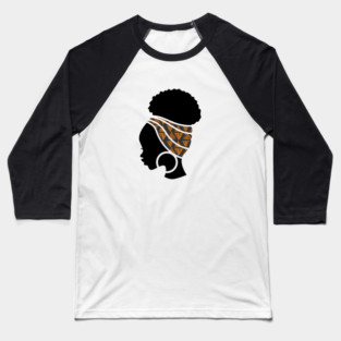 Afro Hair Woman with African Pattern Headwrap Baseball T-Shirt