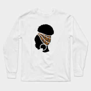 Afro Hair Woman with African Pattern Headwrap Long Sleeve T-Shirt