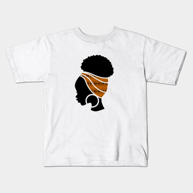 Afro Hair Woman with African Pattern Headwrap Kids T-Shirt by logiamerch