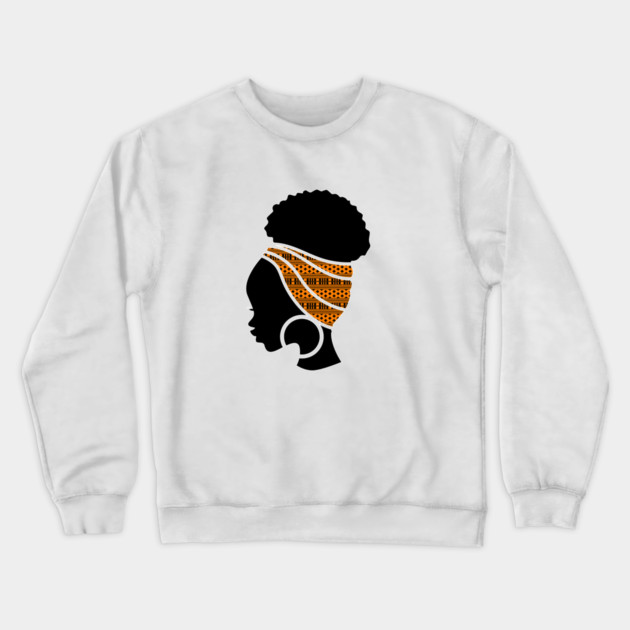 Afro Hair Woman with African Pattern Headwrap Crewneck Sweatshirt by logiamerch