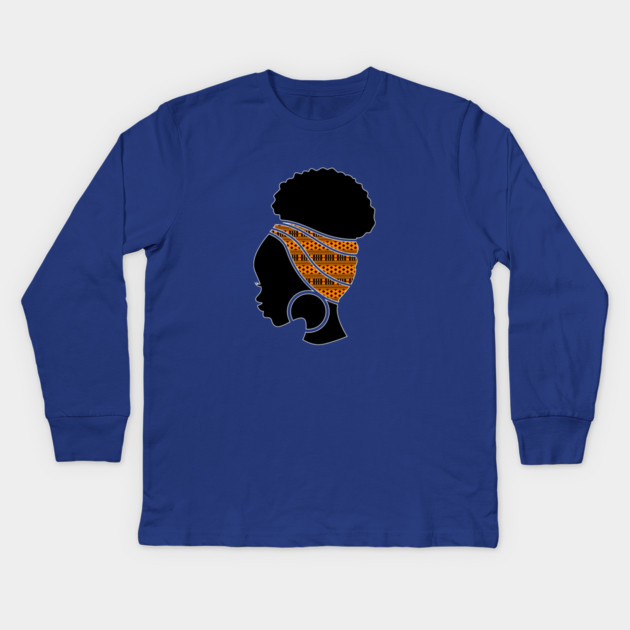 Afro Hair Woman with African Pattern Headwrap Kids Long Sleeve T-Shirt by logiamerch