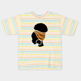 Afro Hair Woman with African Pattern Headwrap Kids T-Shirt