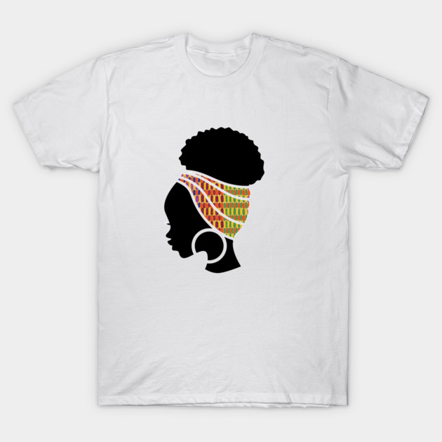 Afro Hair Woman with African Pattern Headwrap T-Shirt by logiamerch