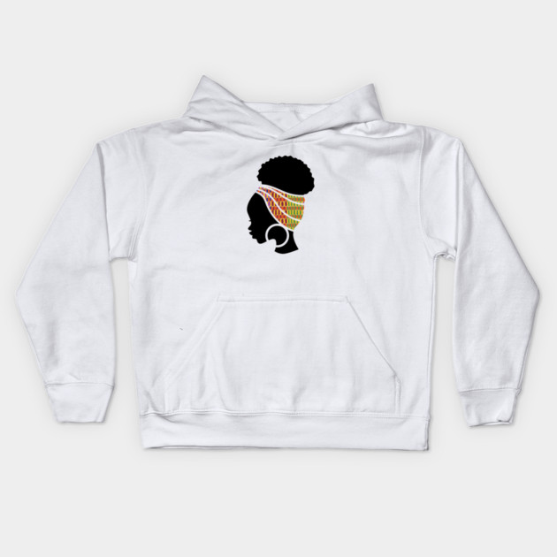 Afro Hair Woman with African Pattern Headwrap Kids Hoodie by logiamerch
