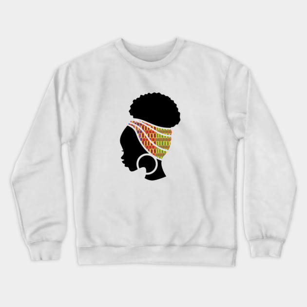 Afro Hair Woman with African Pattern Headwrap Crewneck Sweatshirt by logiamerch