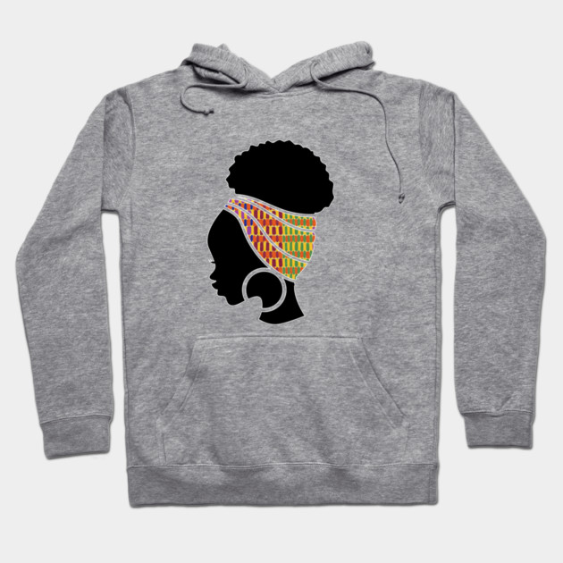 Afro Hair Woman with African Pattern Headwrap Hoodie by logiamerch