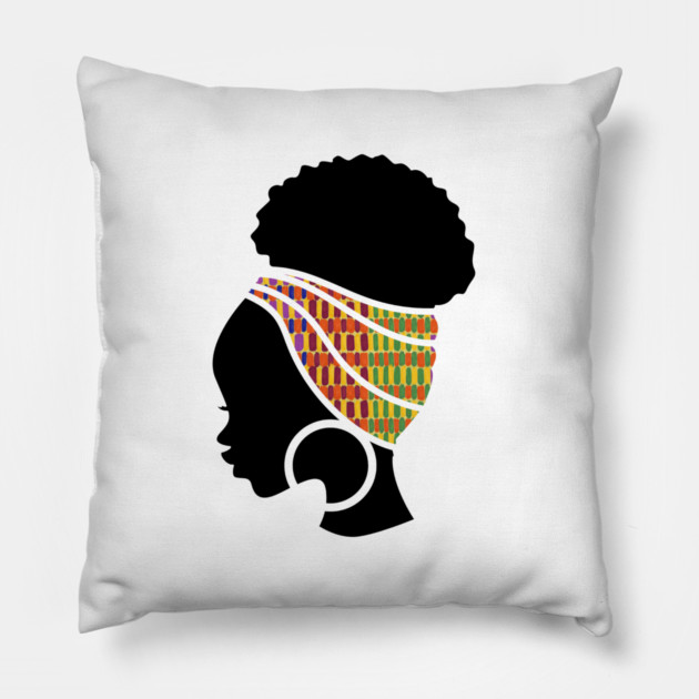 Afro Hair Woman with African Pattern Headwrap Pillow by logiamerch