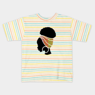 Afro Hair Woman with African Pattern Headwrap Kids T-Shirt