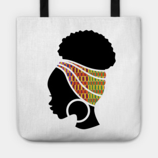 Afro Hair Woman with African Pattern Headwrap Tote