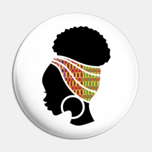 Afro Hair Woman with African Pattern Headwrap Pin