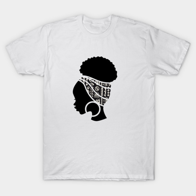 Afro Hair Woman with African Pattern Headwrap T-Shirt by logiamerch