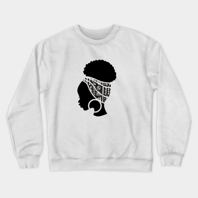 Afro Hair Woman with African Pattern Headwrap Crewneck Sweatshirt by logiamerch