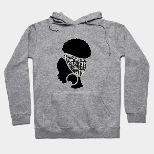 Afro Hair Woman with African Pattern Headwrap Hoodie by logiamerch