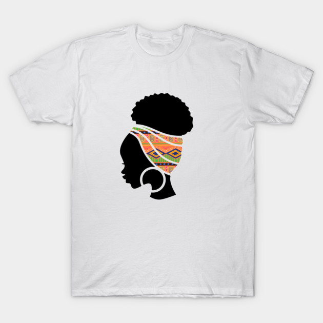 Afro Hair Woman with African Pattern Headwrap T-Shirt by logiamerch