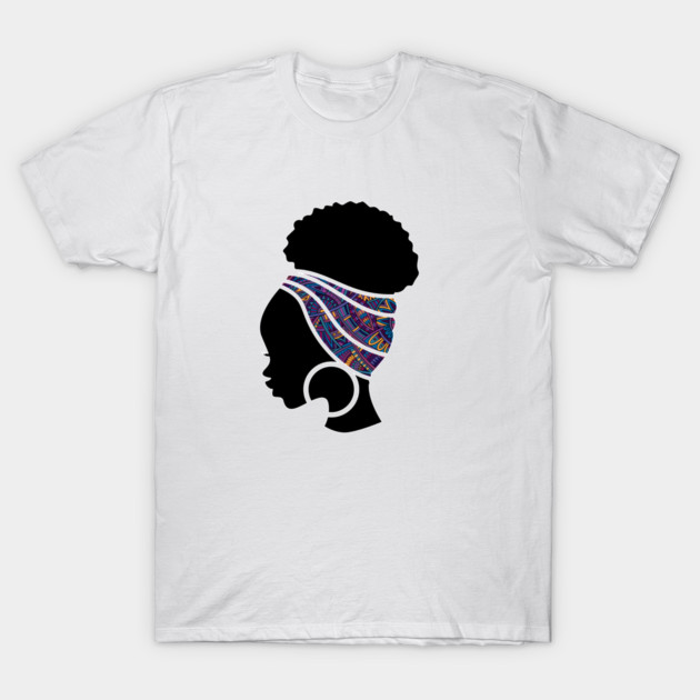 Afro Hair Woman with African Pattern Headwrap T-Shirt by logiamerch