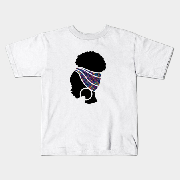 Afro Hair Woman with African Pattern Headwrap Kids T-Shirt by logiamerch
