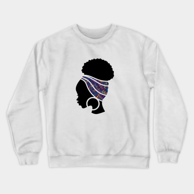 Afro Hair Woman with African Pattern Headwrap Crewneck Sweatshirt by logiamerch