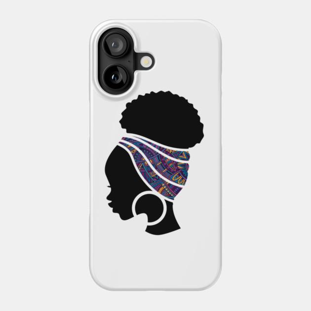 Afro Hair Woman with African Pattern Headwrap Phone Case by logiamerch